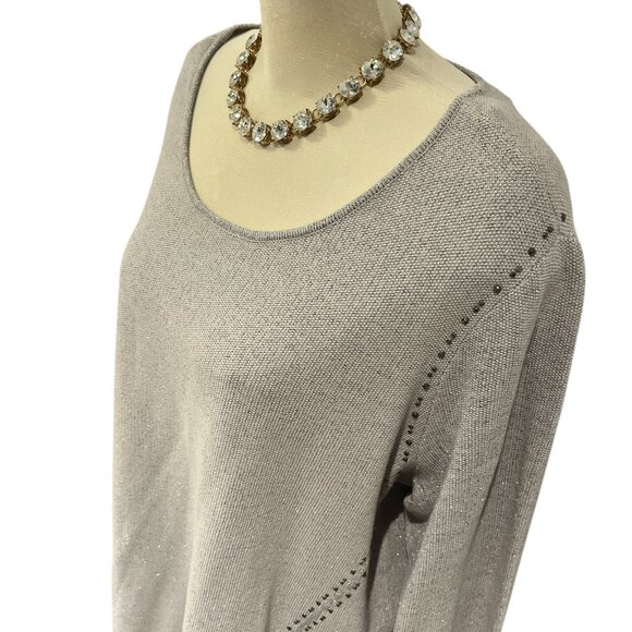 JOSEPH RIBKOFF 🇨🇦 Crew Neck Knit Top Size XXL 75% Cotton Long Sleeves Metallic - Picture 5 of 12